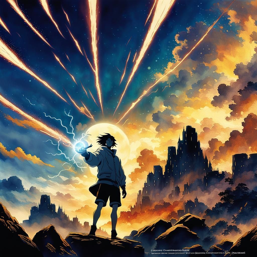 Boy Holding Lightning Ball: Anime Style