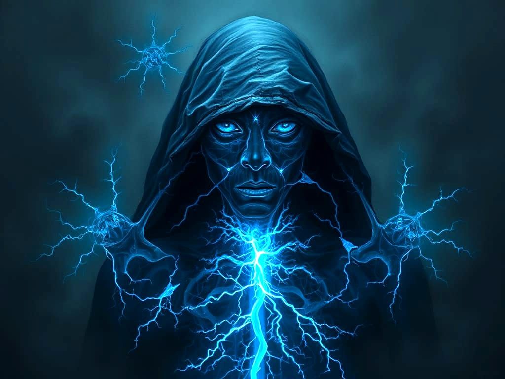 Human Figure in Turbulent Darkness, Fractals and Electric Bl...