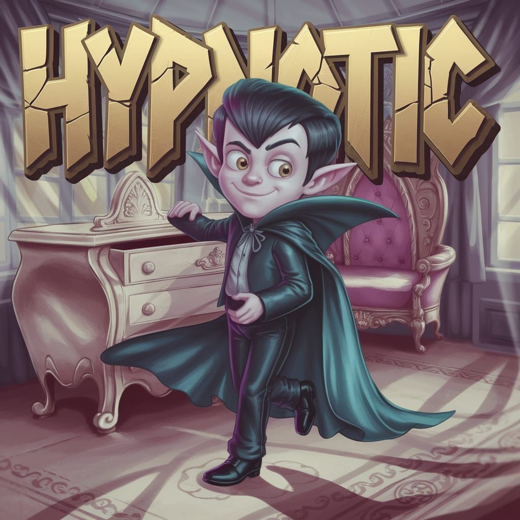 The text "HYPNOTIC" in 3D bold dripping medieval GOTHIC fantasy font, carved from cracked METAL with METALLIC FINISH, GR...