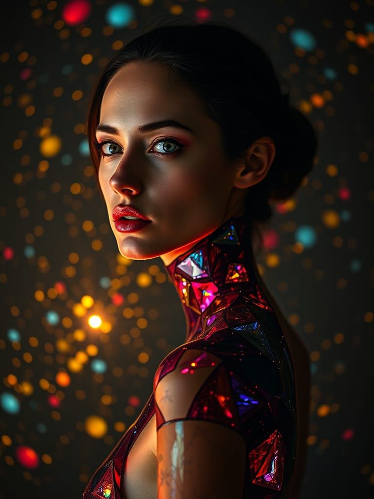 Woman as Stained-Glass Galaxy Core
