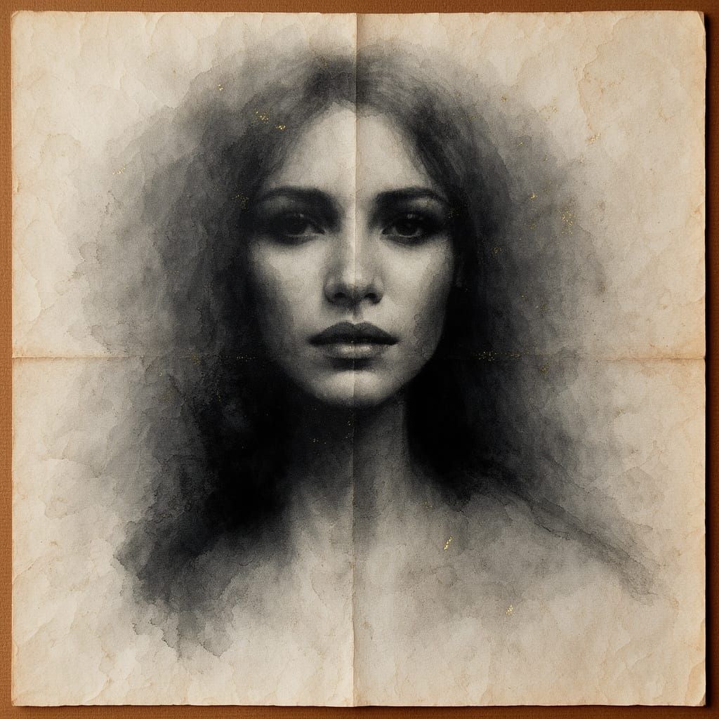 Ethereal Fragmented Female Portrait in Ink Wash Style