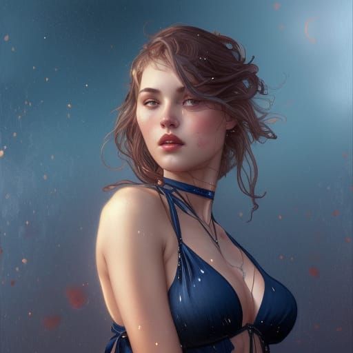 Blood Moon Beauty: Hyperdetailed Portrait in Dark Blue