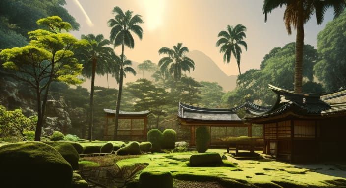 Old japanese architecture ancient byre and garden in a valle...