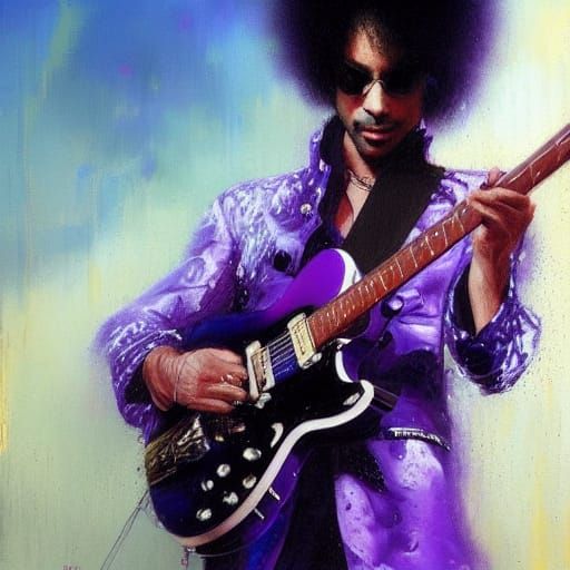 Prince Guitar Solo in Purple Rain: Oil Painting