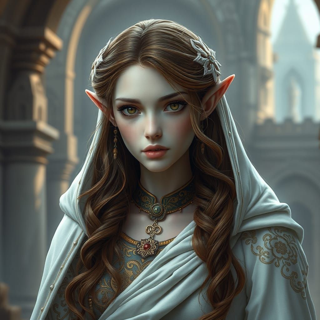 Elegant White Elf in Ancient Setting