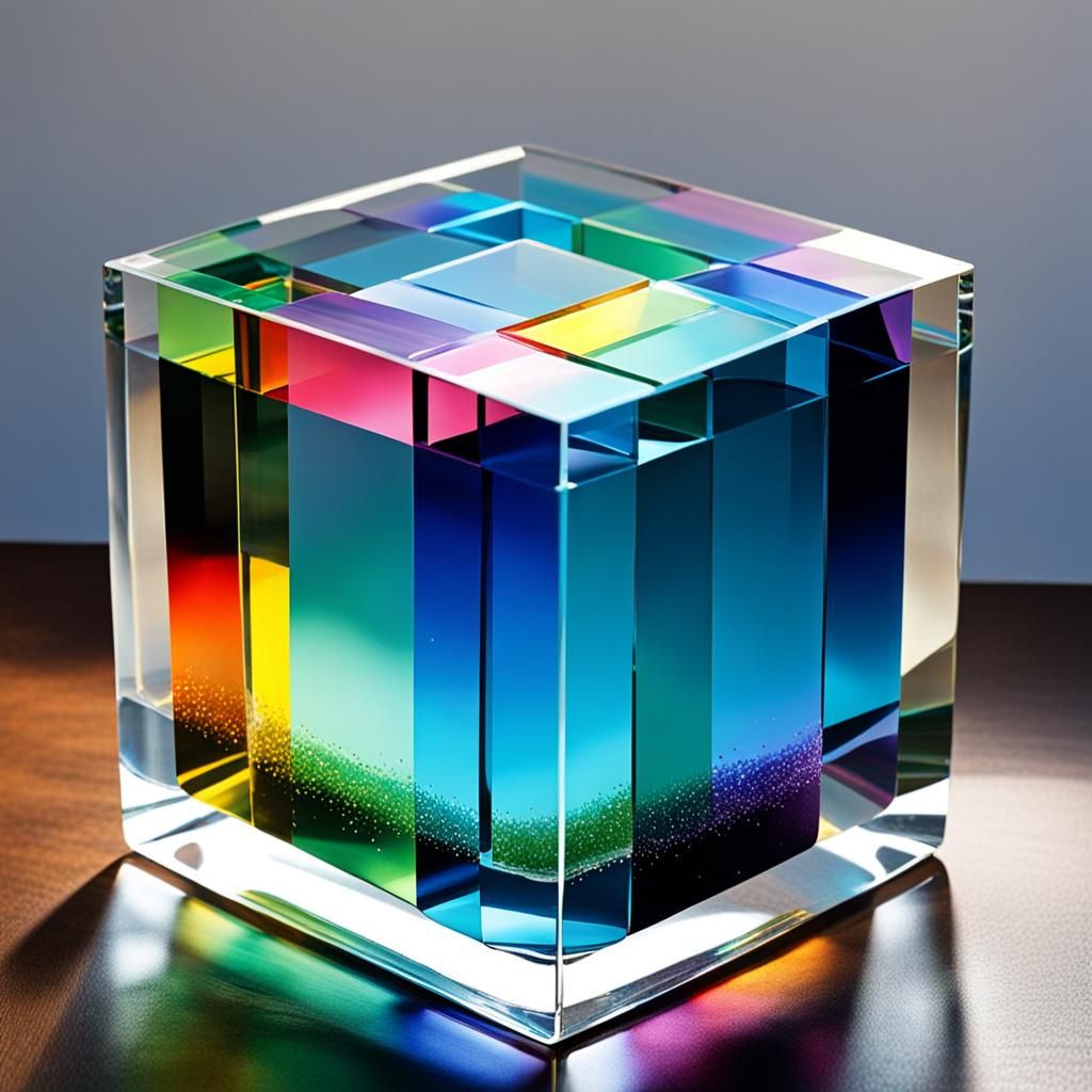 Crystal Cube with Rainbow Inside: Digital Rendering