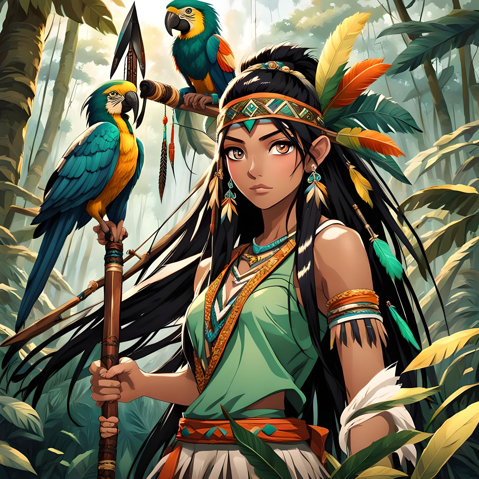 Anime Girl in Peruvian Jungle with Animals