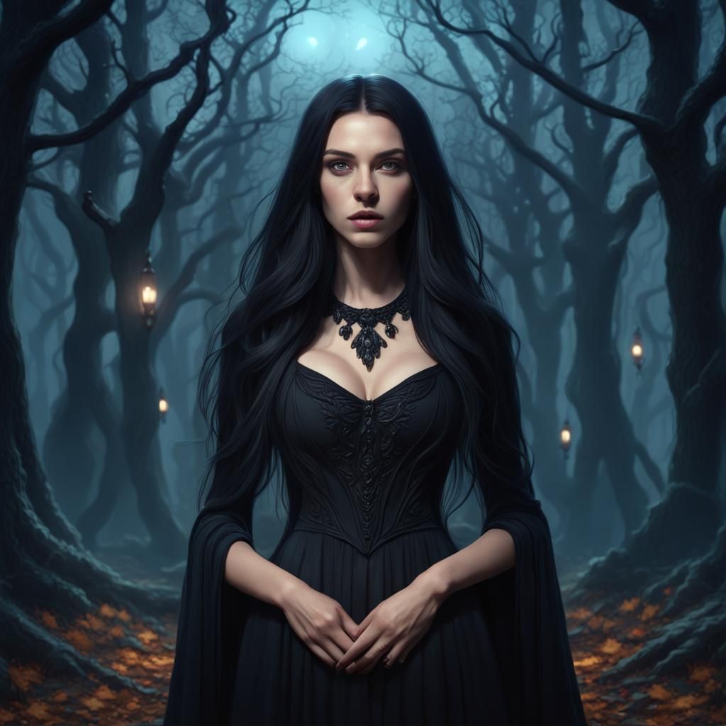 Young Witch in Forest, Fantasy Art