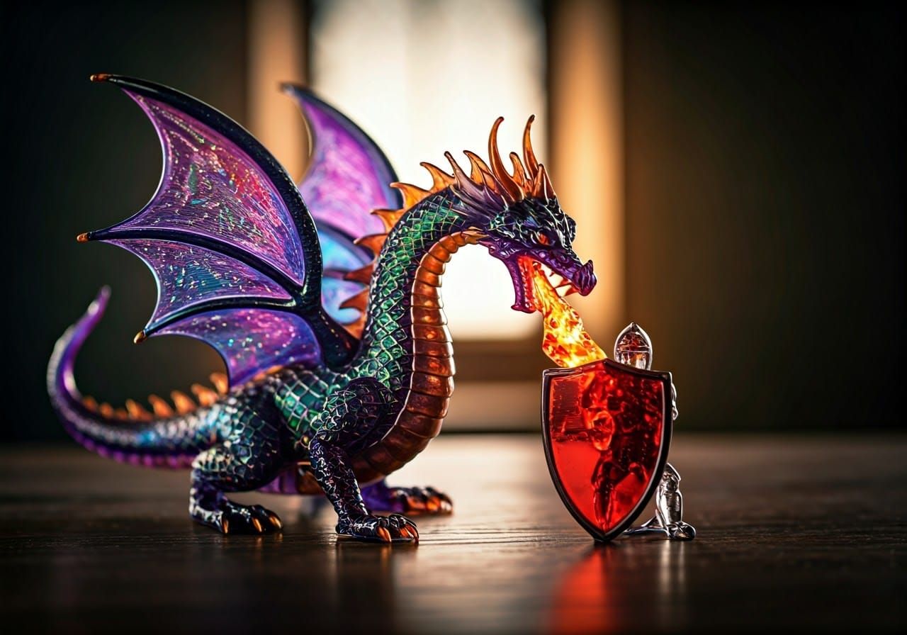 Enameled Glass Dragon Breaths Fire: Hyper-Realism