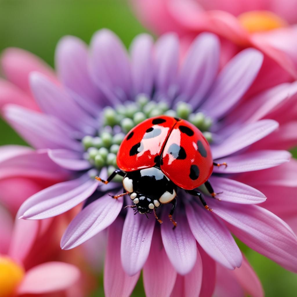 Hyperrealistic Ladybug on Flower in 8k
