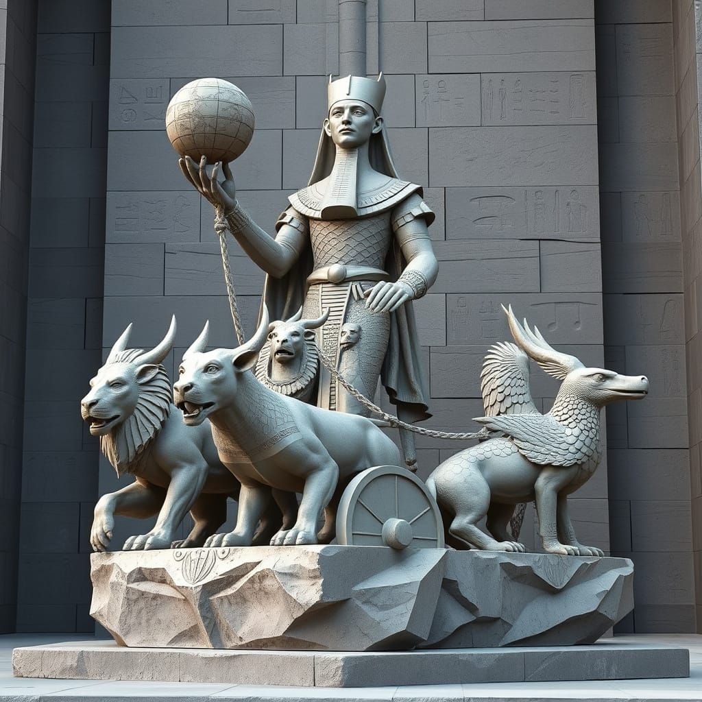 Ancient Egyptian Mystic Chariot in Brutalist Cubist Style