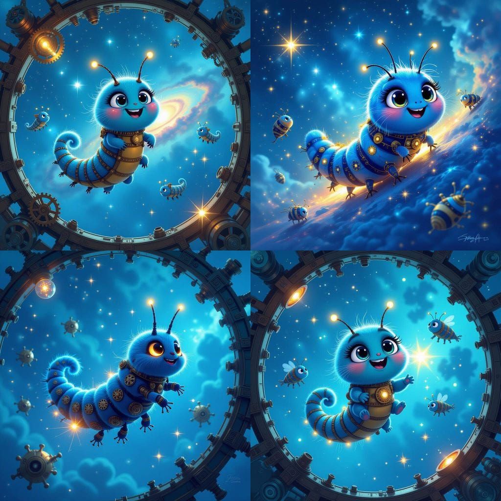 Steampunk Space Station with Joyful Caterpillar