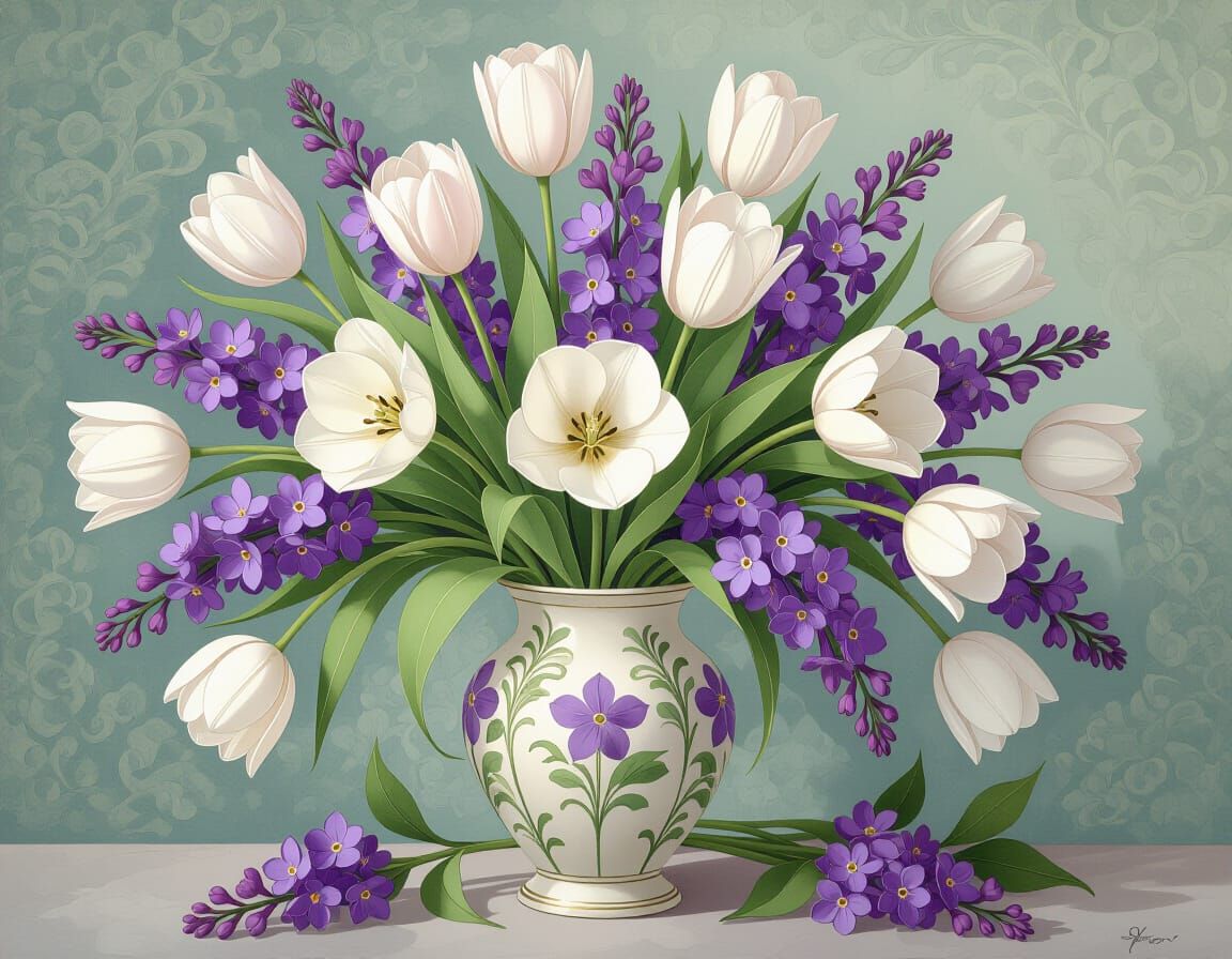 Art Nouveau Floral Arrangement in Watercolor Style