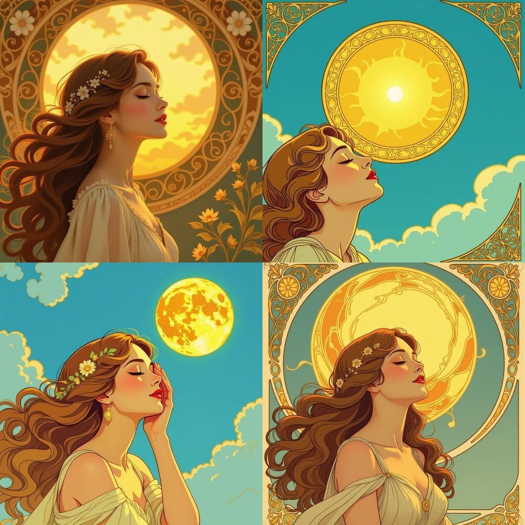 Art Nouveau Sun's Golden Kiss on a Blue Sky