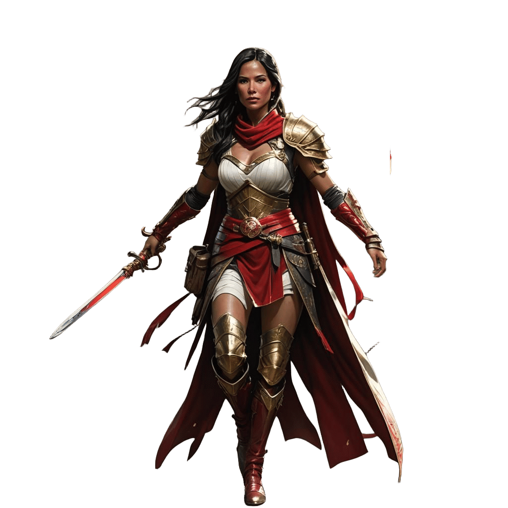 Fantasy Magic User in Red and Gold Armor