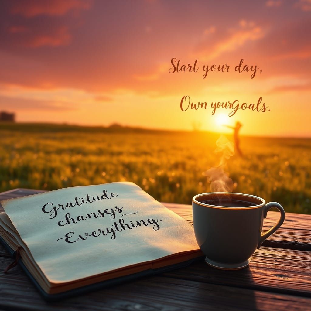 Peaceful Sunrise Scene with Coffee and Journal