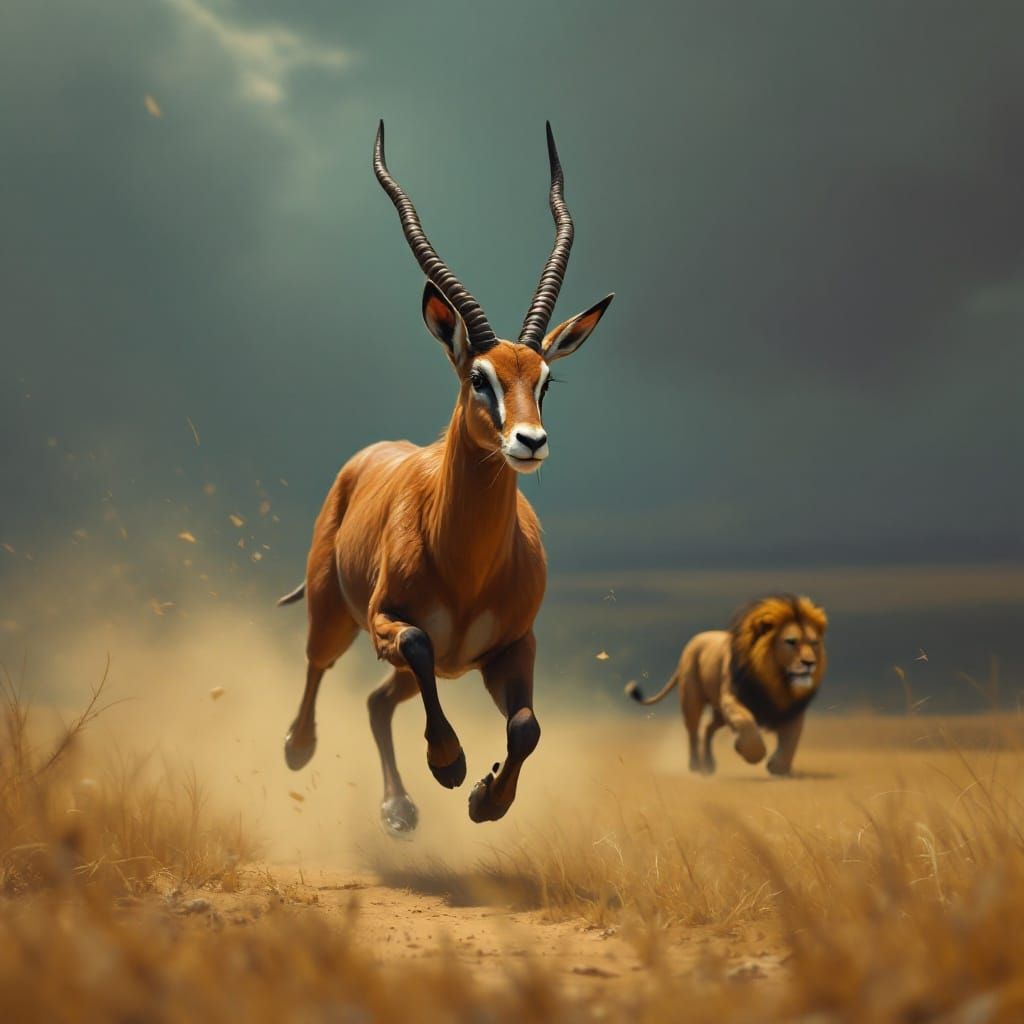 Gazelle's Savannah Escape: Realistic Digital Art