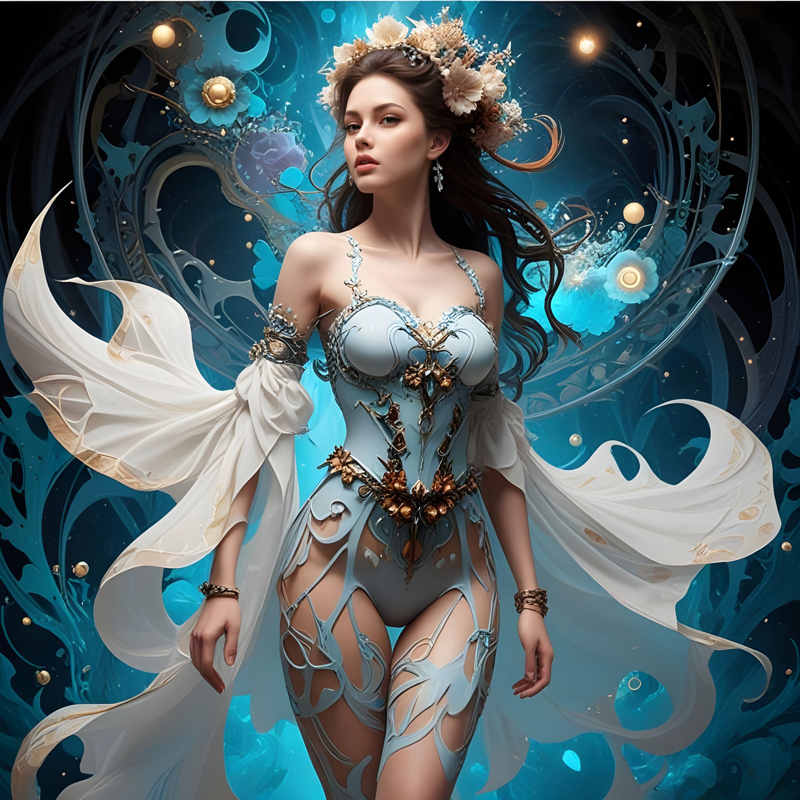 Beautiful Woman Smiling with Blue Eyes and Long Lashes in Na...