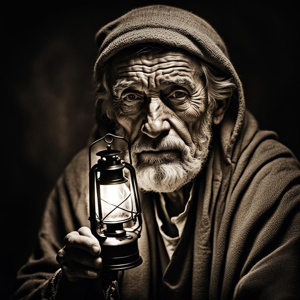 Diogenes in Barrel with Lamp, Sepia Photography