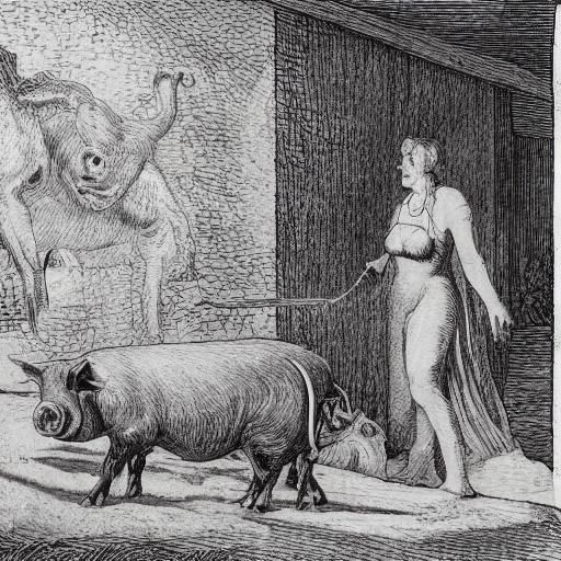 Circe in Pig Farm, Baroque Style