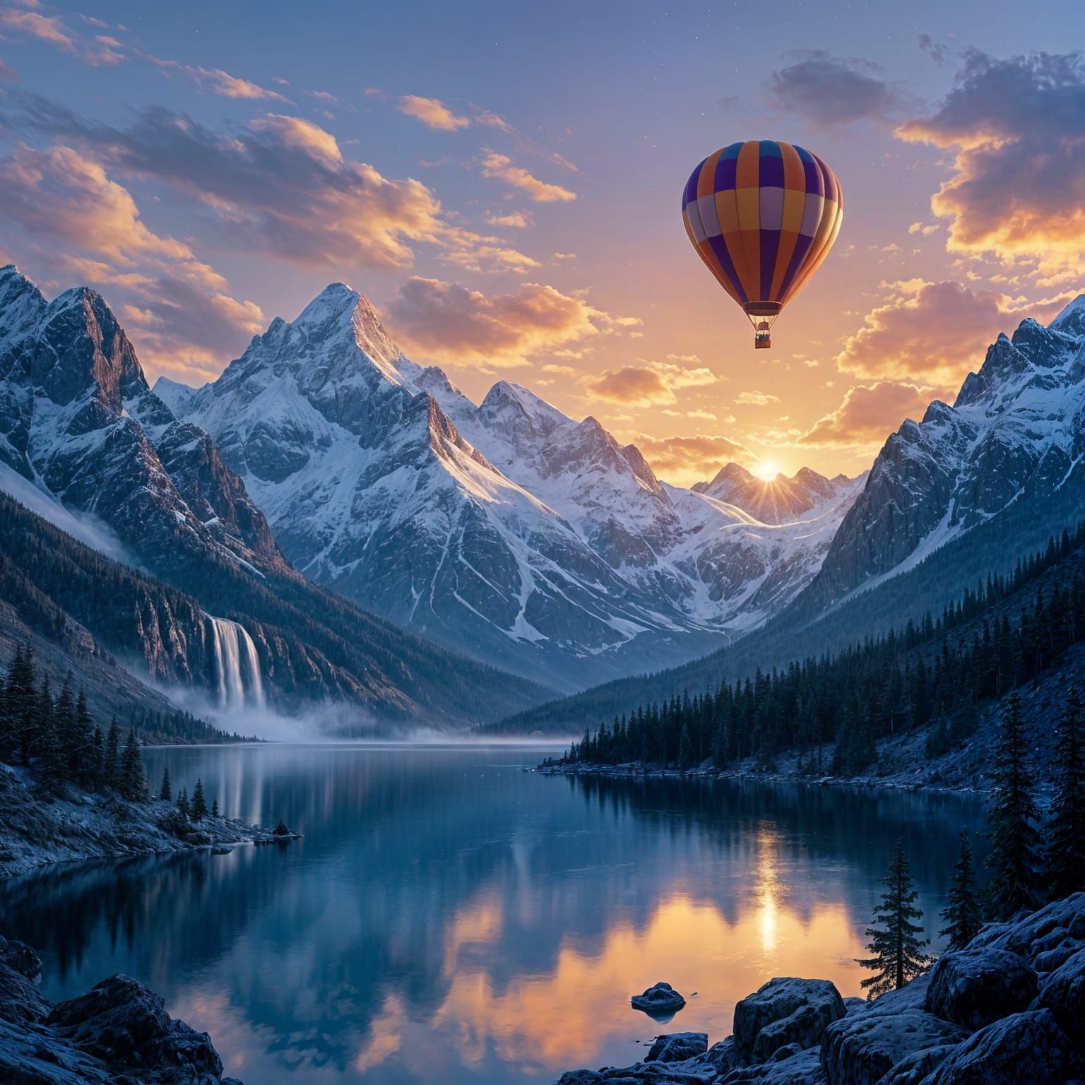 Majestic Mountain Range at Dawn in Matte Painting