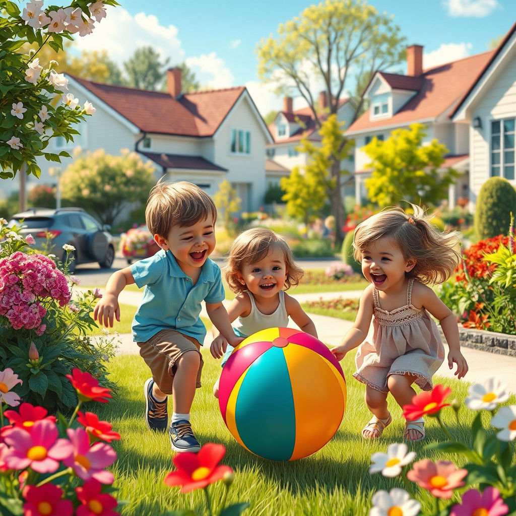 Children Playing: Hyperrealistic Digital Illustration