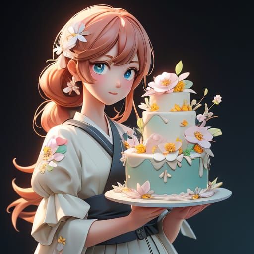 Beautiful Woman Holding Intricately Decorated Birthday Cake ...