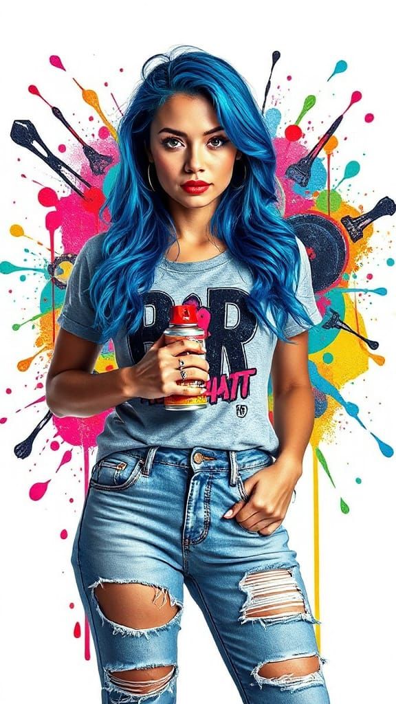 Vibrant Street Art Woman with Spray Paint