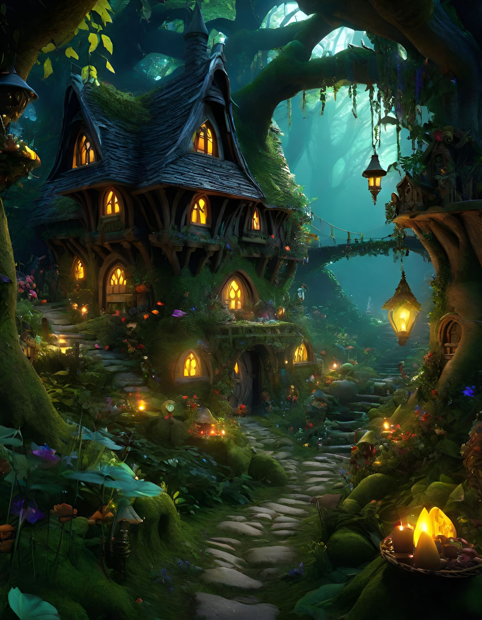 Goblincore Village in Mystical Forest: Dark Fantasy