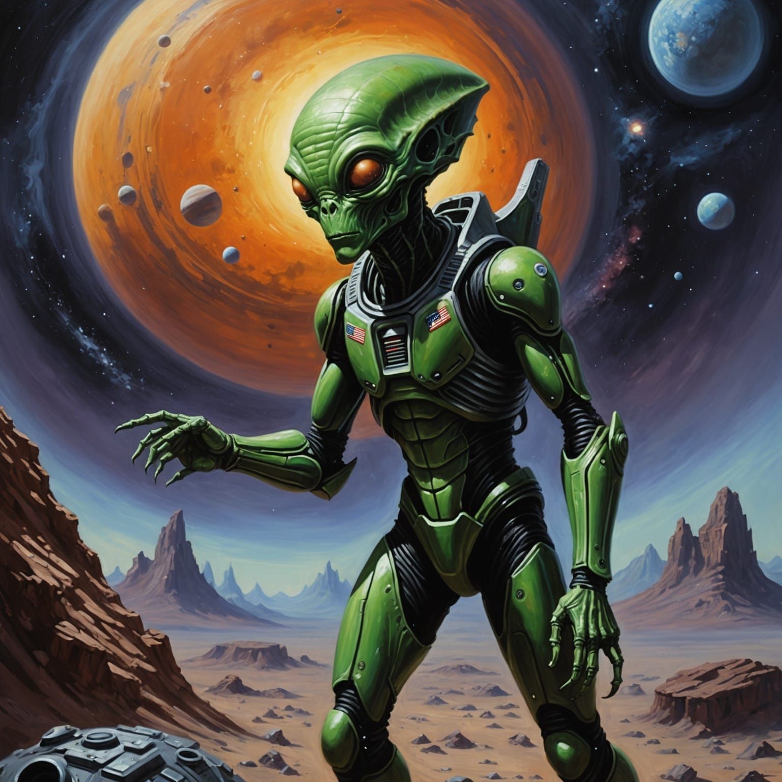 Alien Painting a Scene from Outer Space