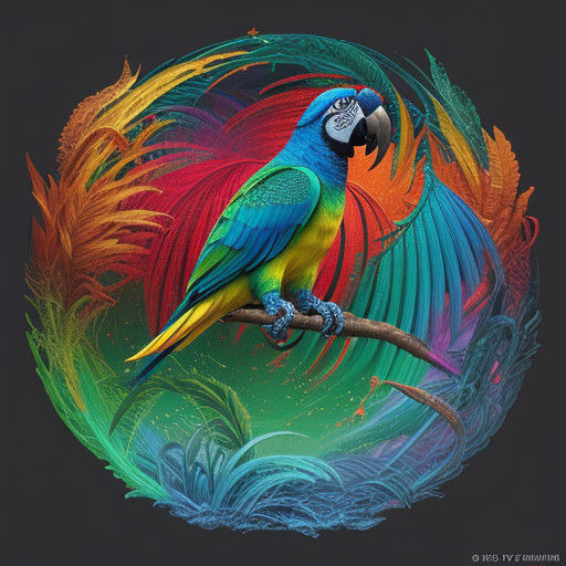 Parrot in Realistic Anime style. This is a series using every style available to me.