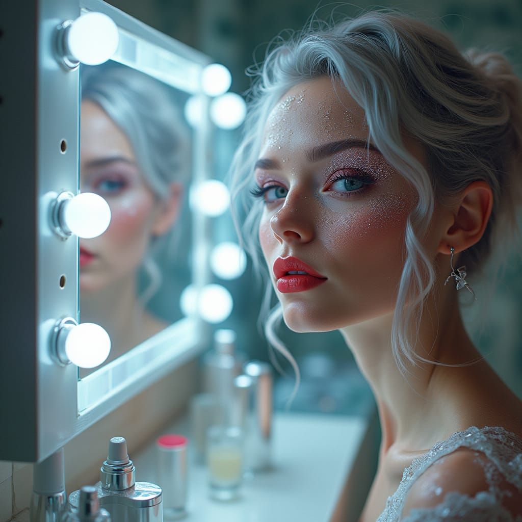 Surreal Woman with Glass Skin in Art Nouveau Punk Style