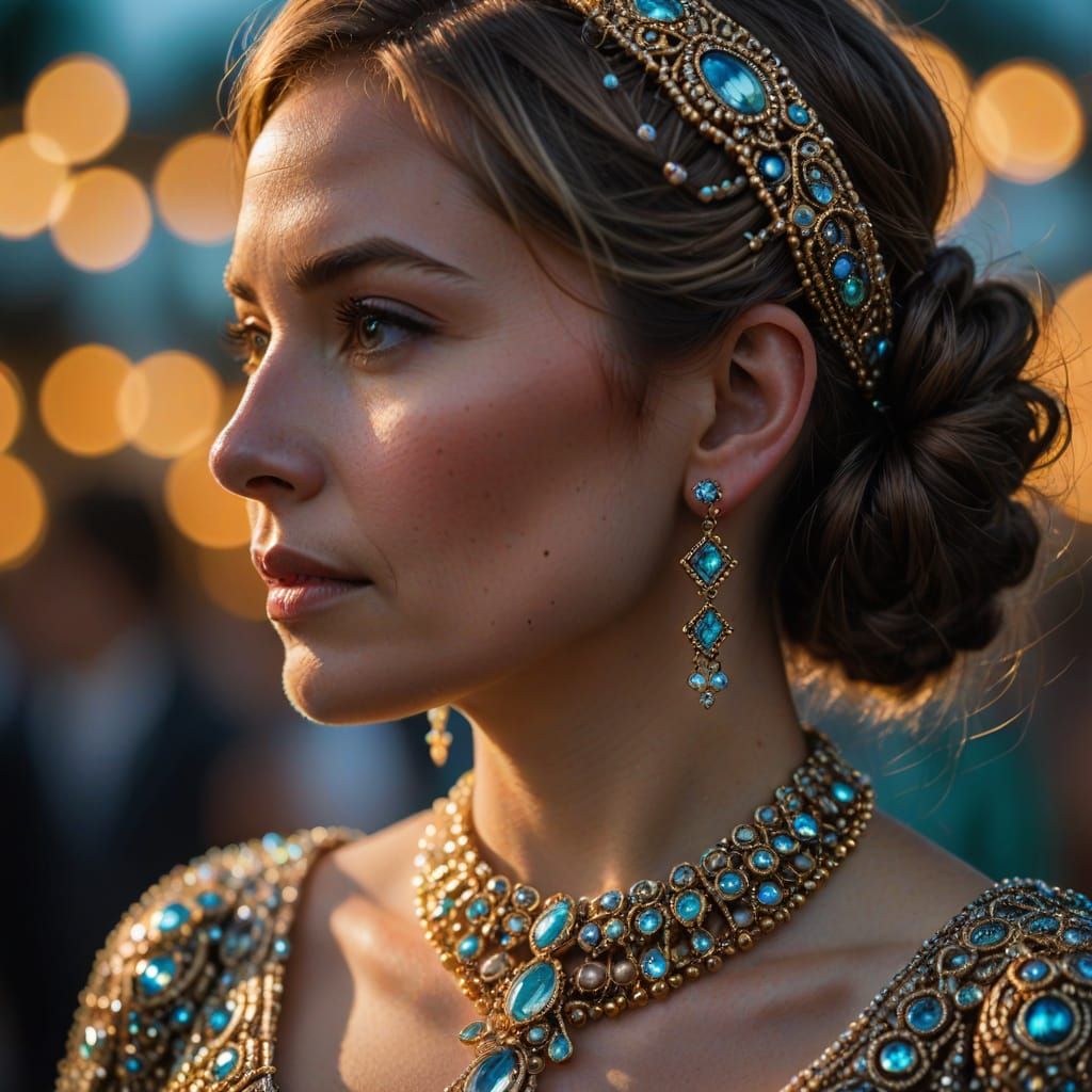 Luminous Beaded Gown with Intricate Patterns