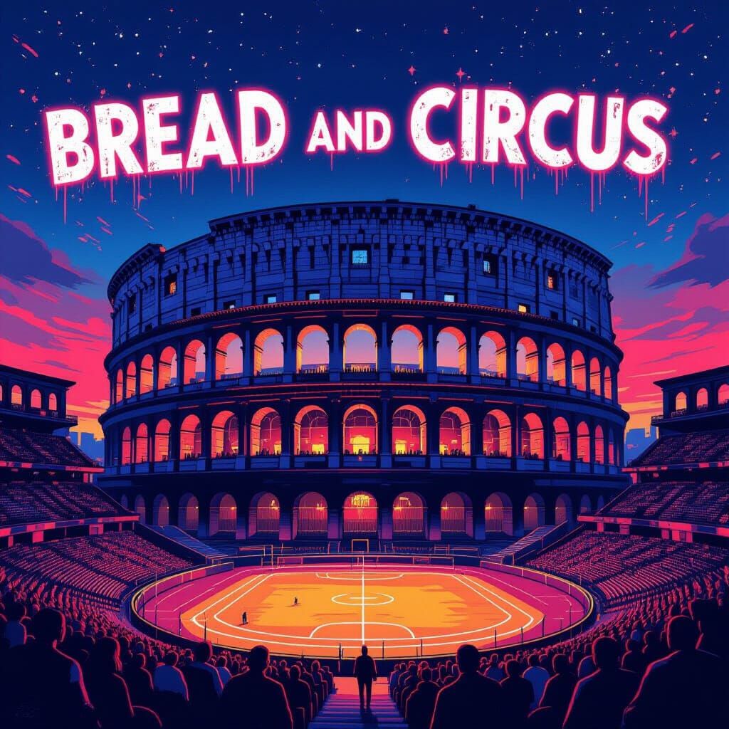 Futuristic Coliseum Sports Arena with Neon Typography