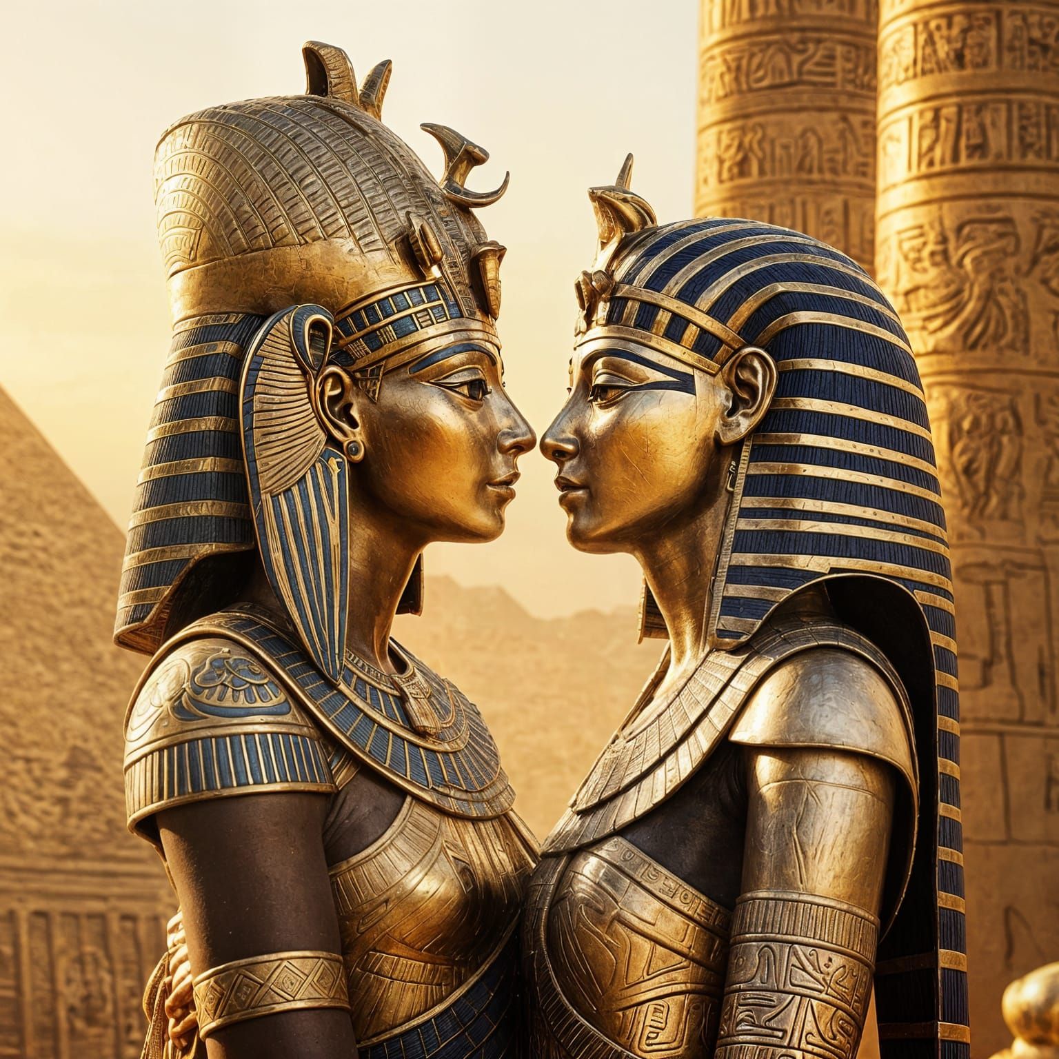 Realistic Isis and Osiris Embrace in Egypt