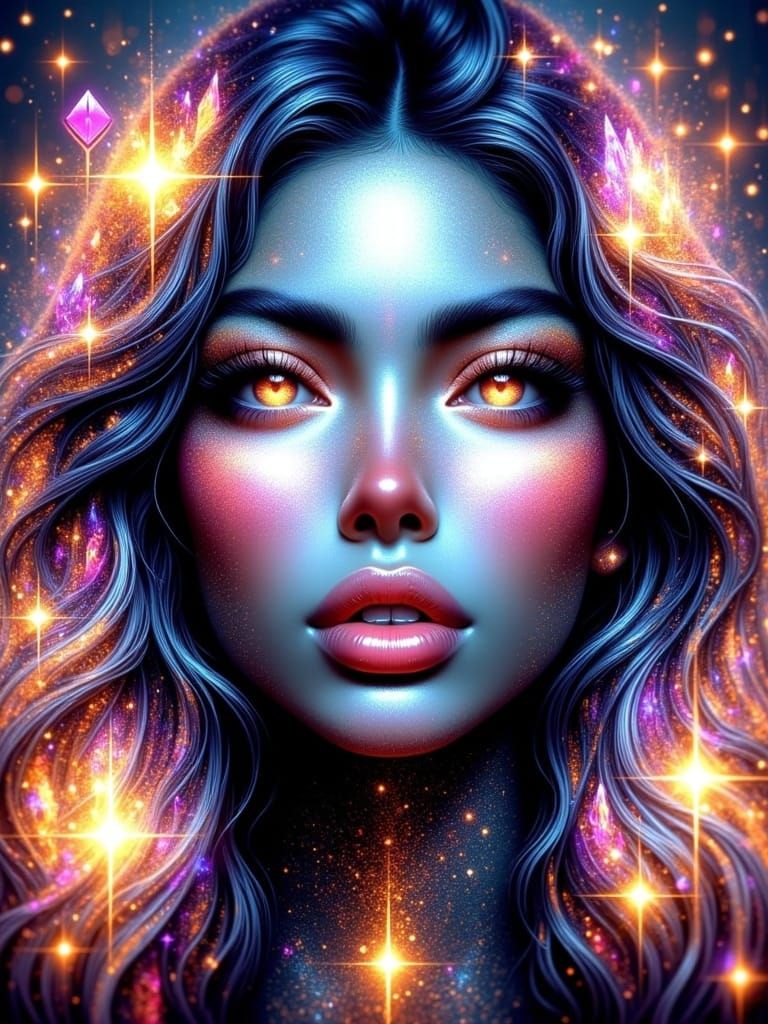 Radiant Woman with Crystals in Graffiti Art Style