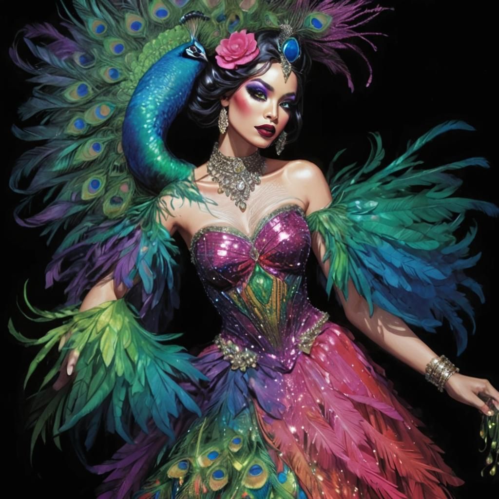 Rainbow Woman Portrait in Comic Book Style