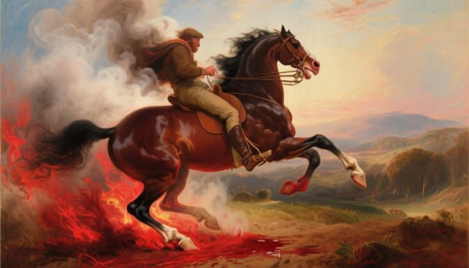 Powerful Horse Gallops with Rider in Dramatic Matte Painting