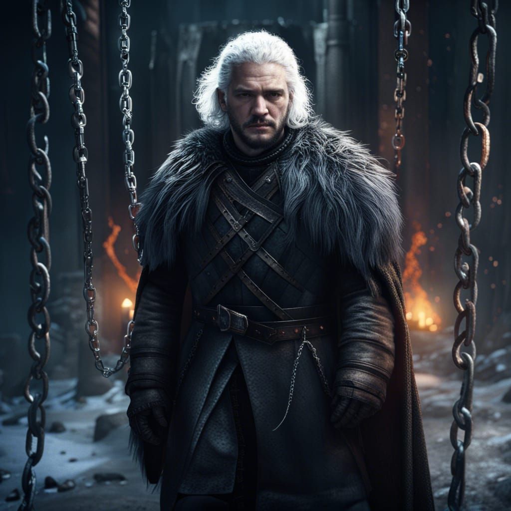 Jon Snow with White Hair: Detailed Matte Painting