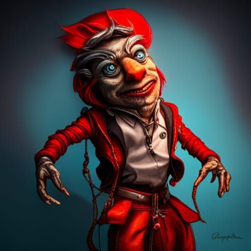 Friendly Puppet Dragon Man Marionette in Horror Style