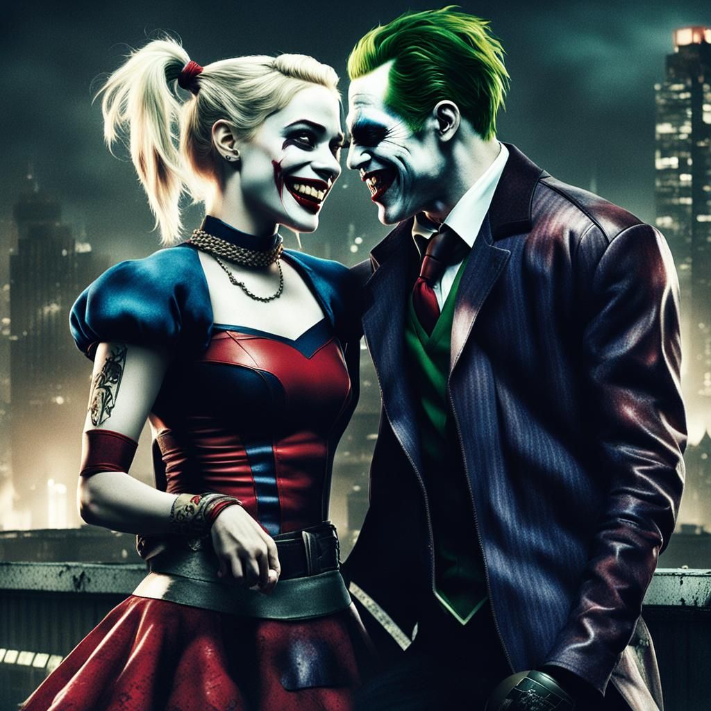 Joker and Harley Quinn Laughing in Gotham City