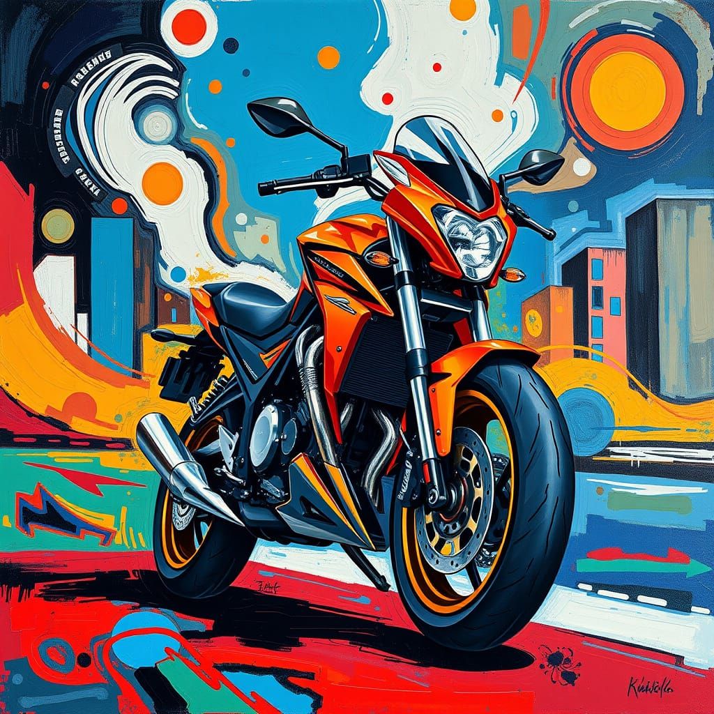 Sleek Motorcycle in Geometric Cityscape