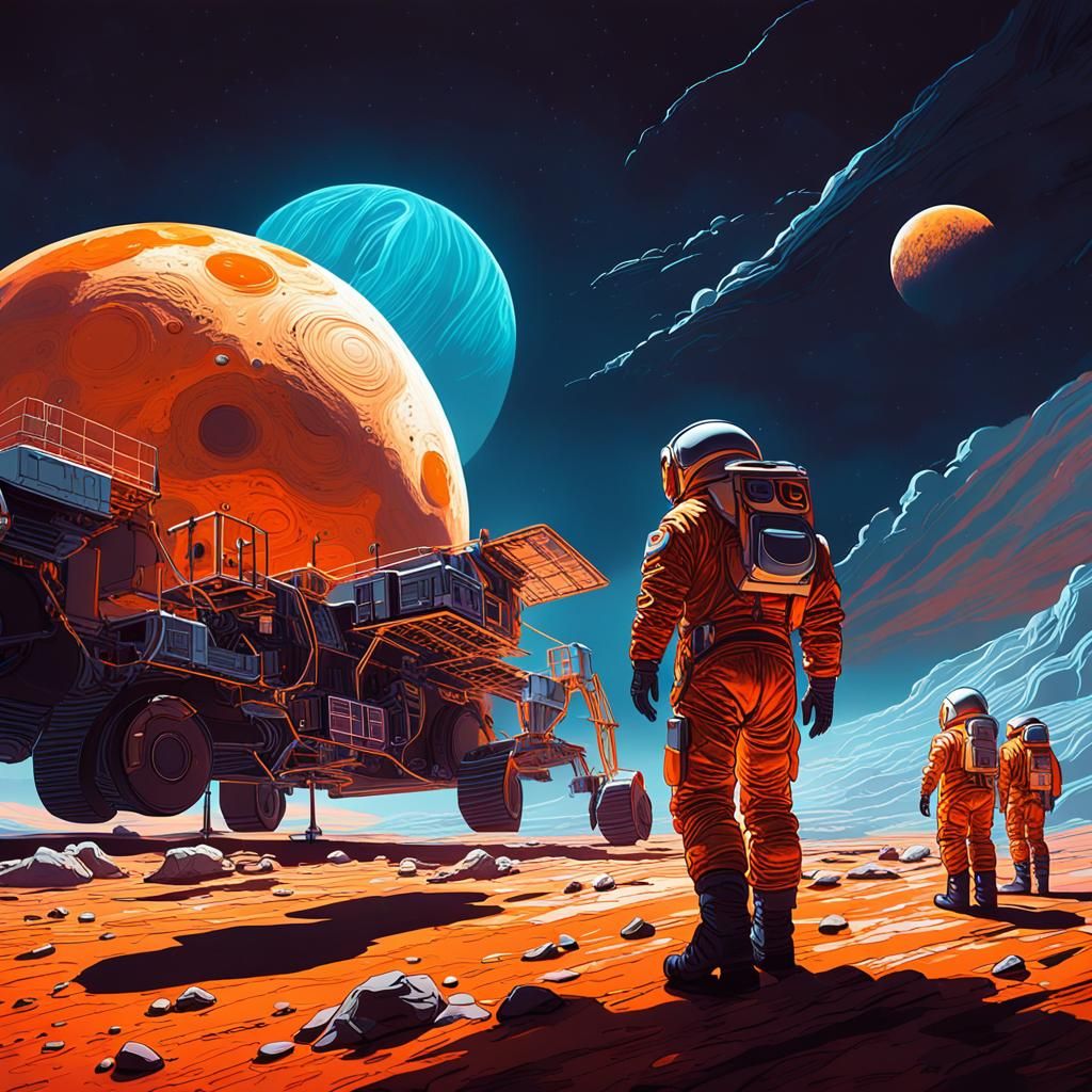 Mining on Jupiter's Moon Io: Sci-Fi Illustration