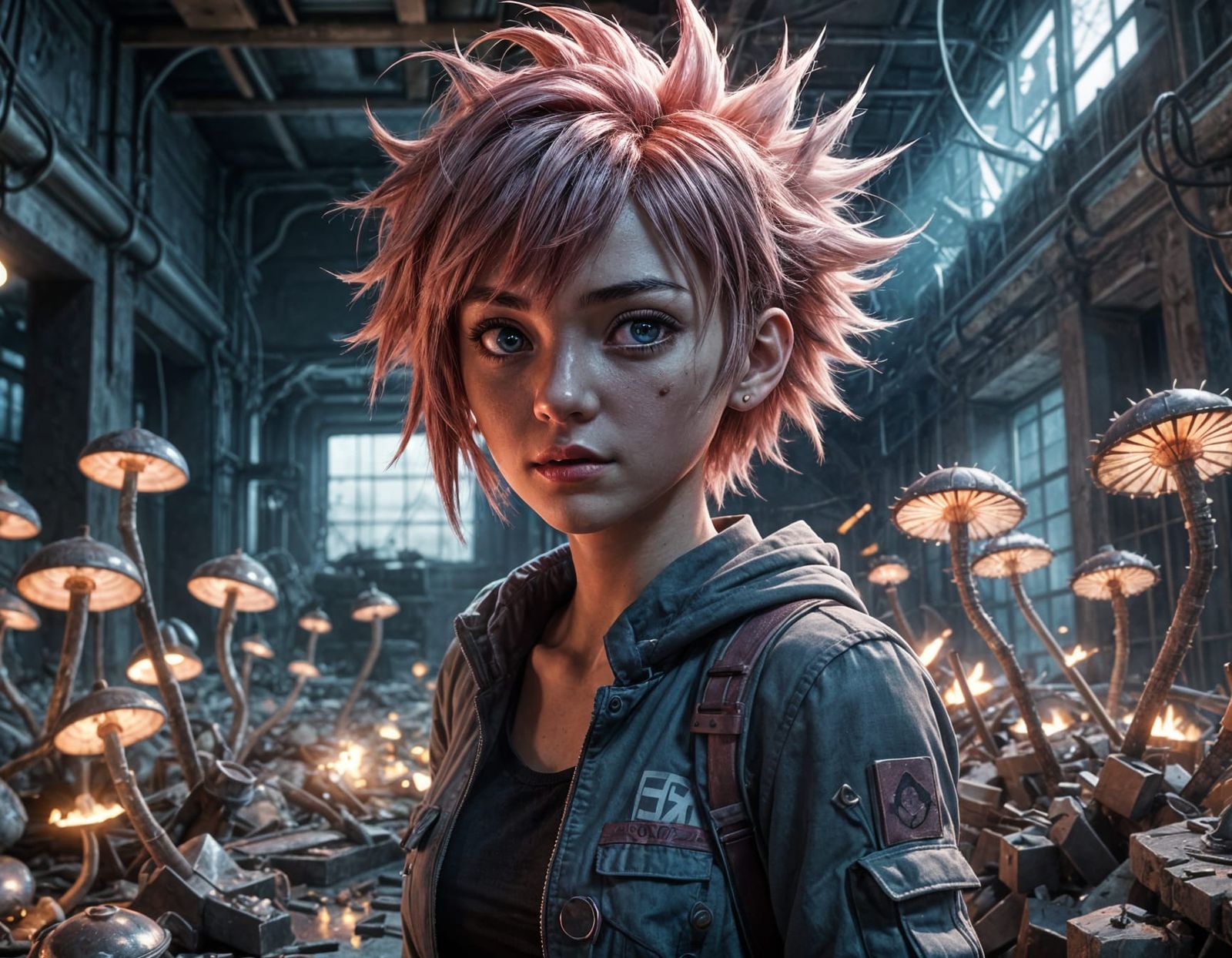 Defiant Pink-Haired Woman in Ruined Lab: Manga Scan