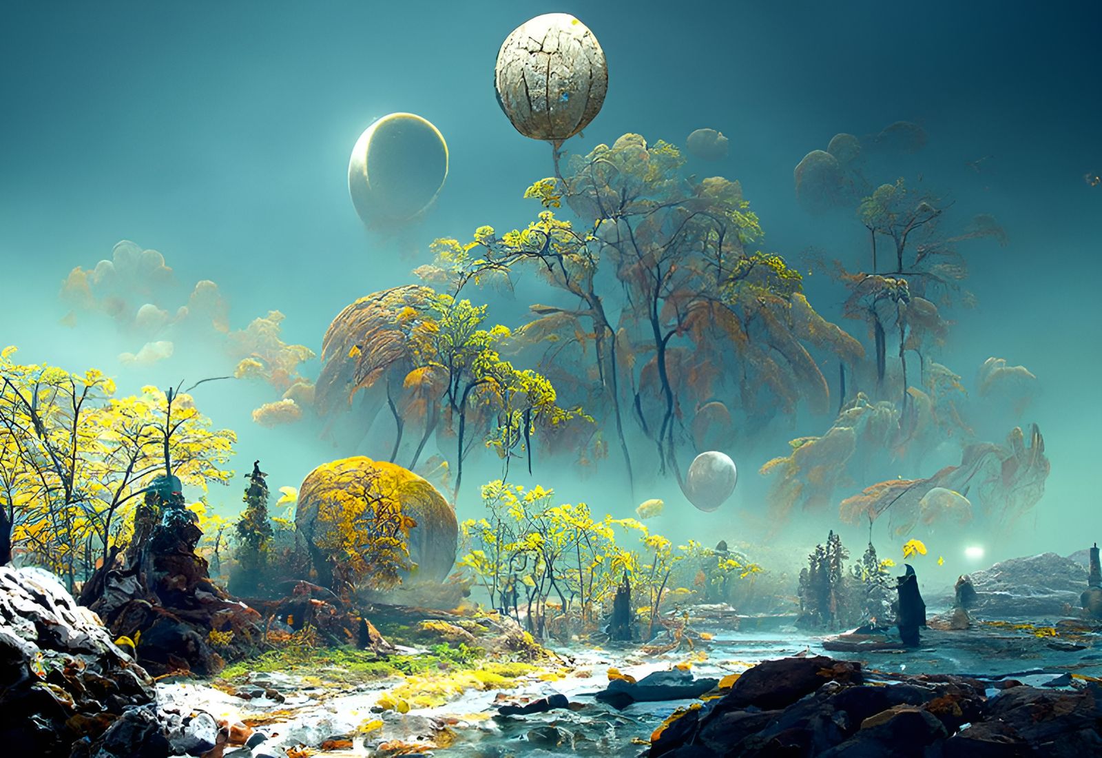 Alien Moonrise Over a Sci-Fi Fantasy Forest