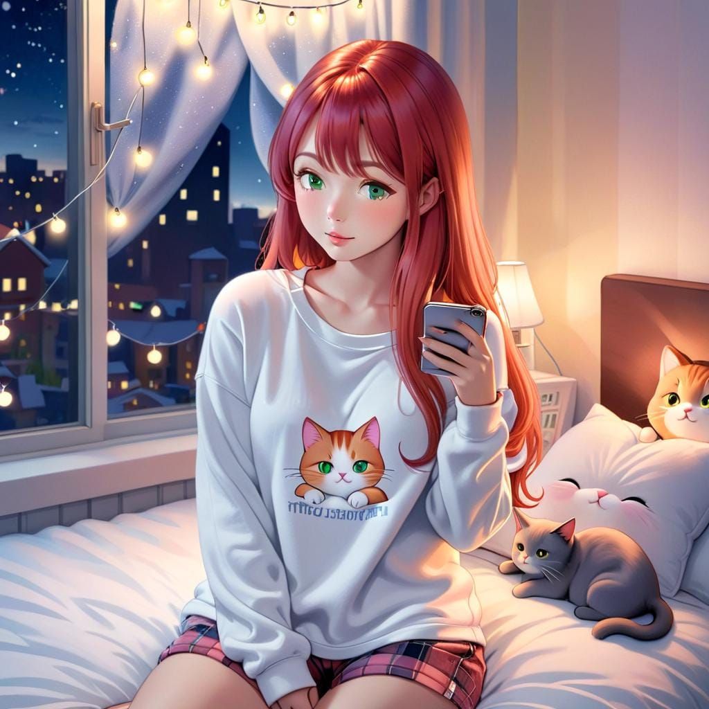 Japanese Woman in Bed at Night, Colored Pencil Drawing