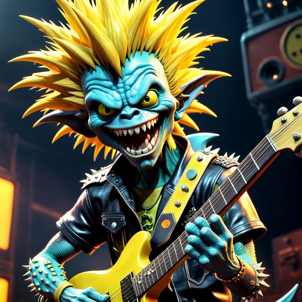 Rock Star Screams with Guitar in Funk Art Style