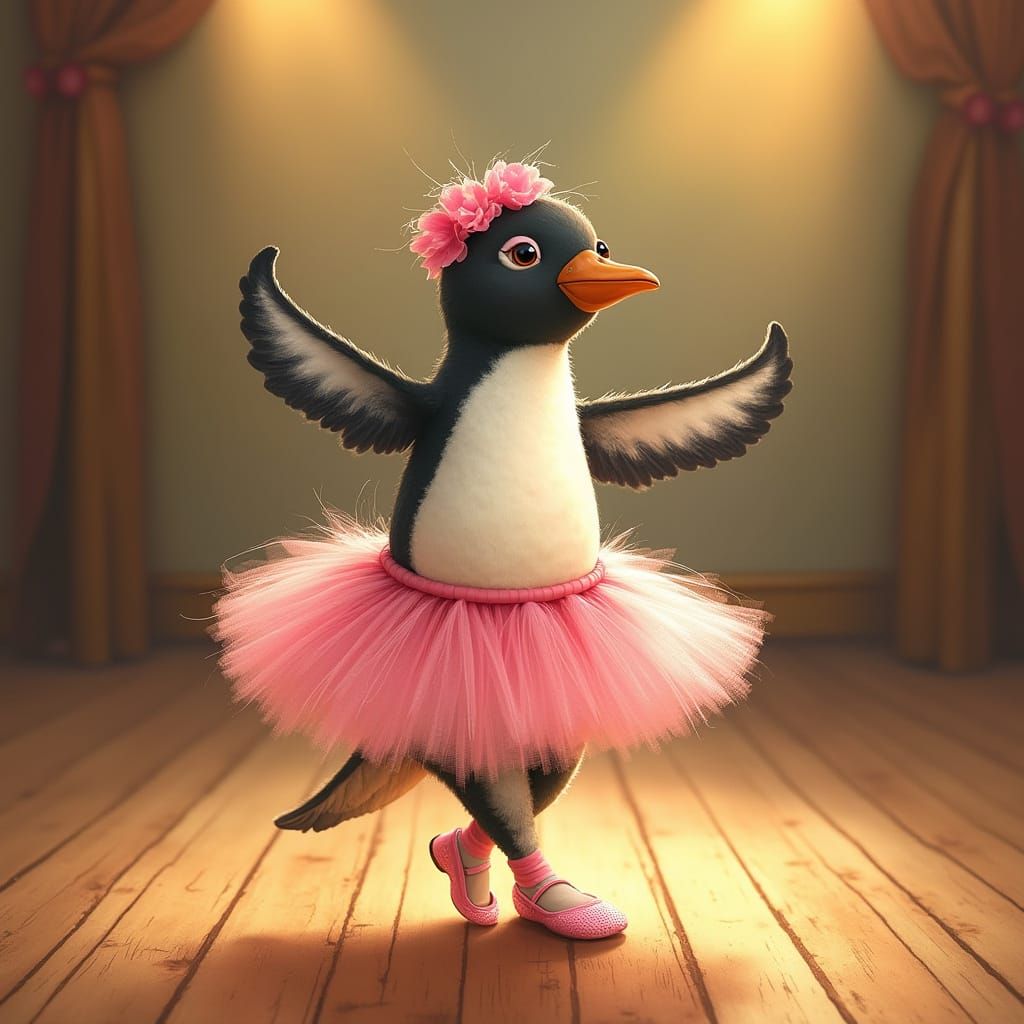 Penguin Ballerina in Whimsical Style
