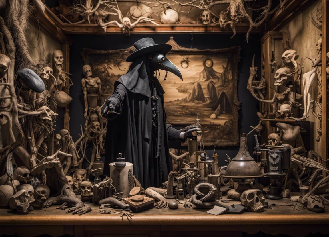 Cryptid Taxidermy Plague Doctor in Apocalyptic Wonderland