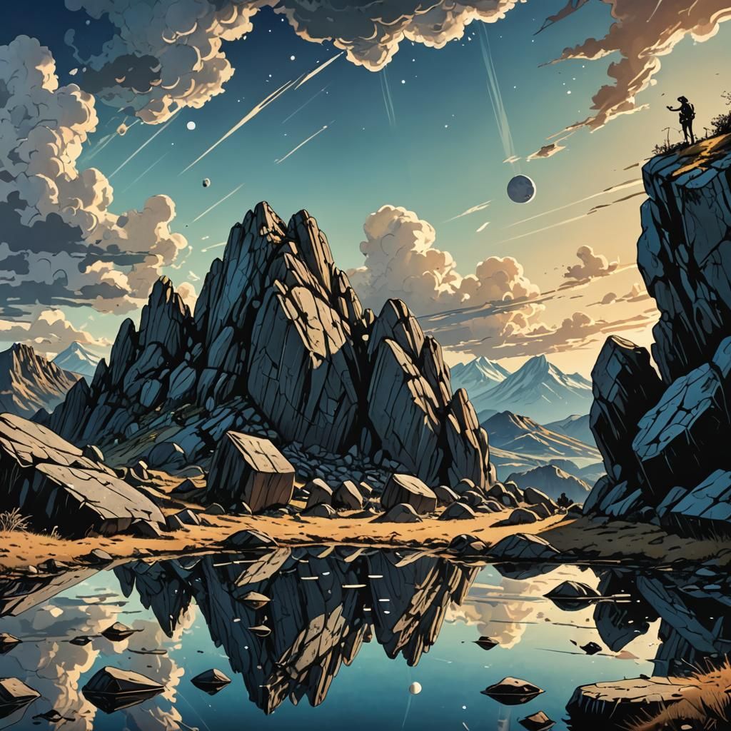 Surreal Boulders on Mountaintop in Burton Style